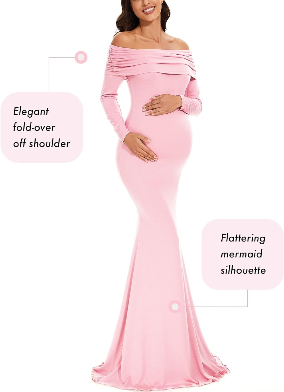 Glampunch off Shoulders Maternity Dress Long Sleeve Ruched Maternity Gown Baby Shower Photography Pregnant Dress
