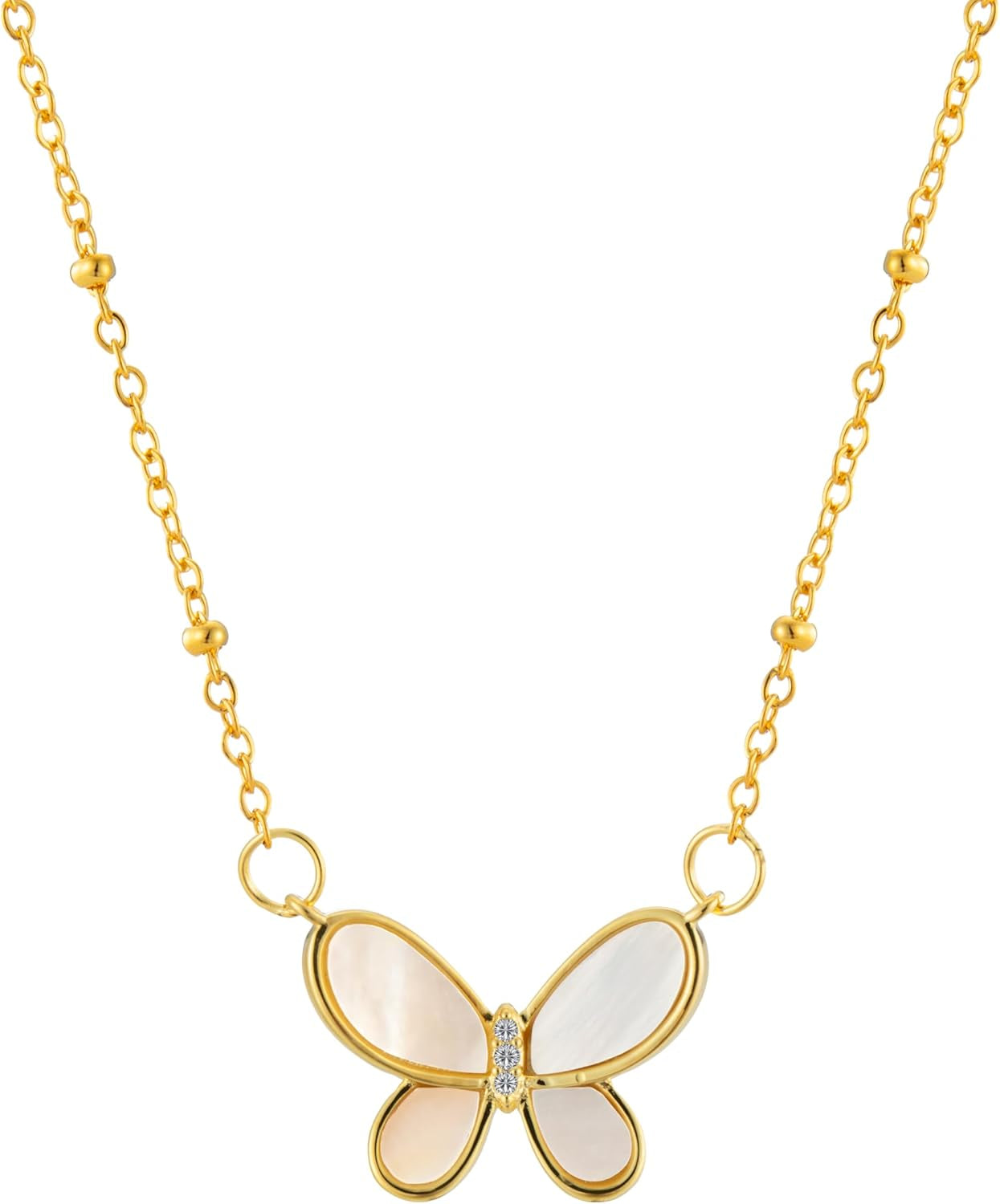 Genuine Mother of Pearl Gemstone Iridescent Gold Pendant Necklaces for Women, Fashion Jewelry, 18K Gold-Plated, Adjustable 16-20" Chain