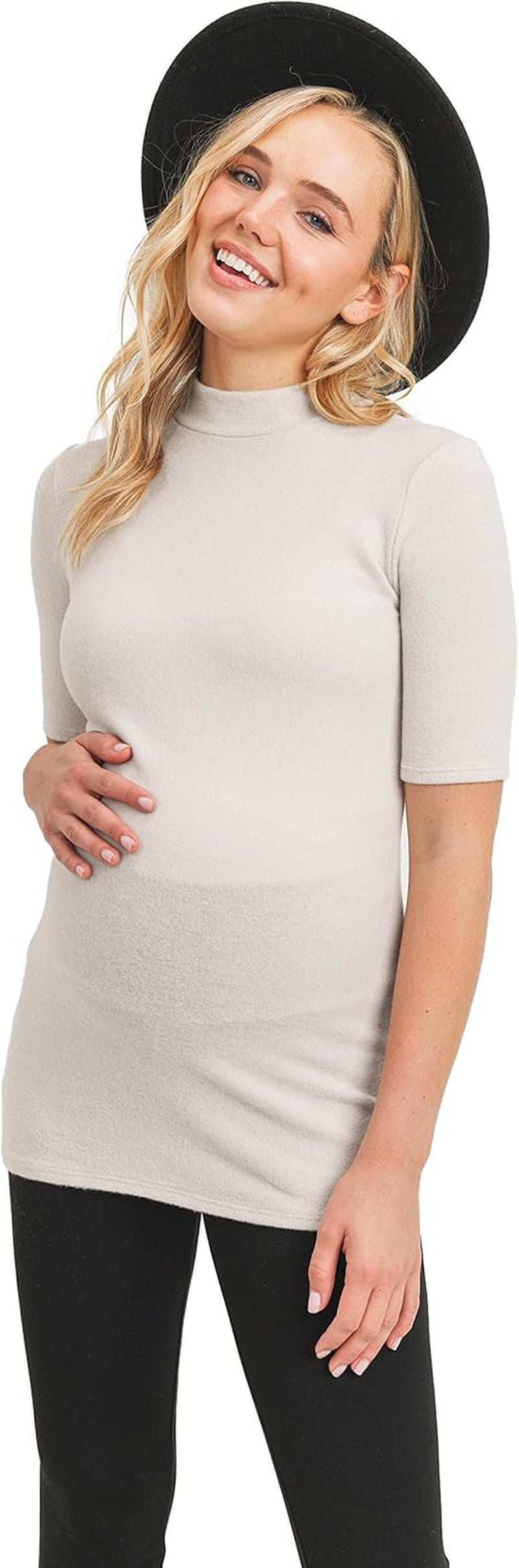 Women'S Knit Ribbed Maternity Top with Mock Neck Long Sleeve