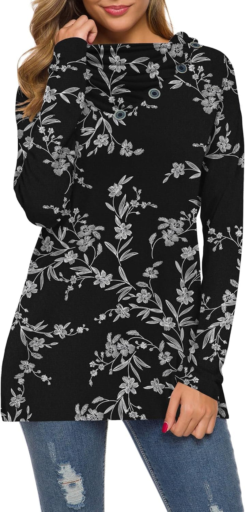 WEACZZY Women'S Long Sleeve Shirts Button Cowl Neck Casual Loose Tunic Tops Blouse Dressy Fall Fashion 2025