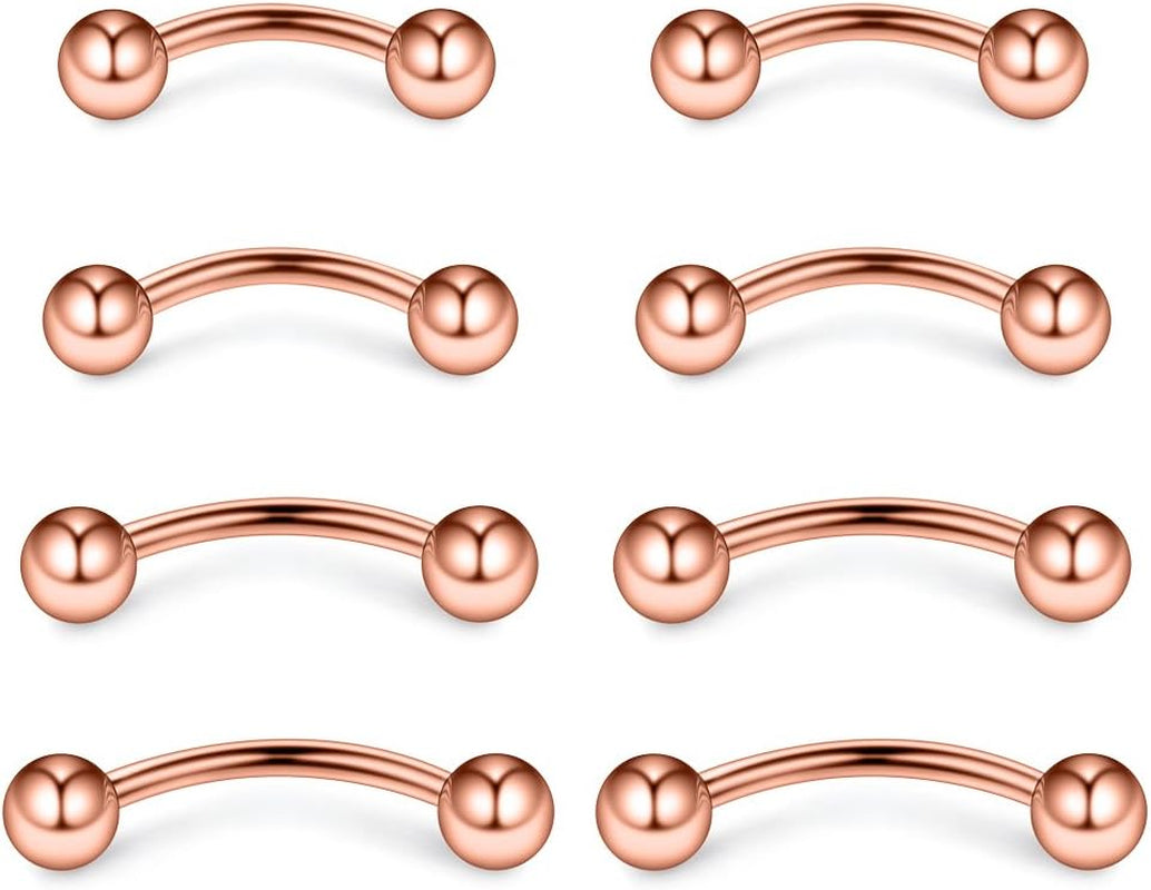 Ruifan 4Prs(8Pcs) Eyebrow Piercing Jewelry Curved Barbell with Ball Kit Eyebrow Tragus Lip Ring 16G 16 Gauge 6Mm/8Mm/10Mm/12Mm