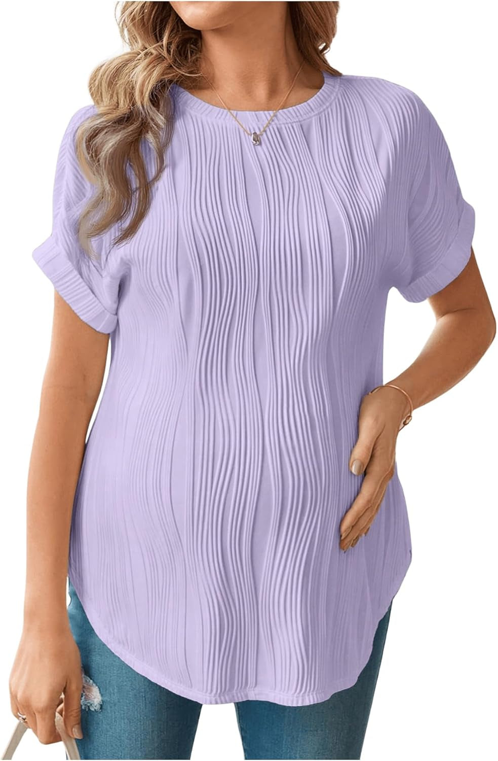 OYOANGLE Women'S Casual Maternity T-Shirt Textured Short Sleeve Crew Neck Loose Tunic Top Pregnancy Blouse Tee