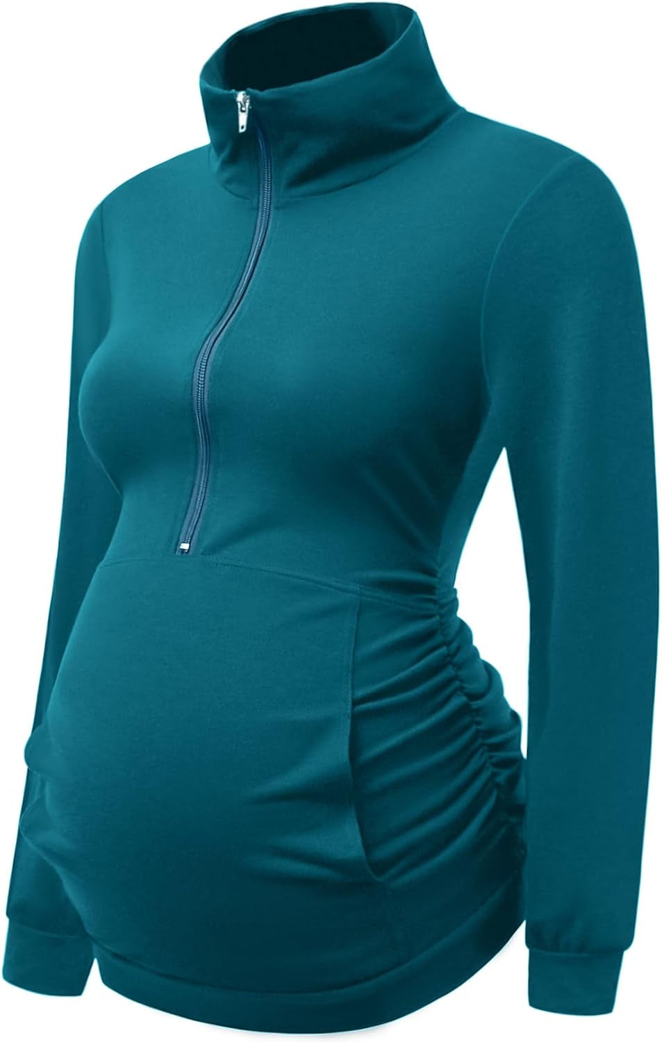 DEBELLY Maternity Shirt with Pocket Women'S Lapel Top Casual Pregnancy Long Sleeve Zipper Sweatshirt