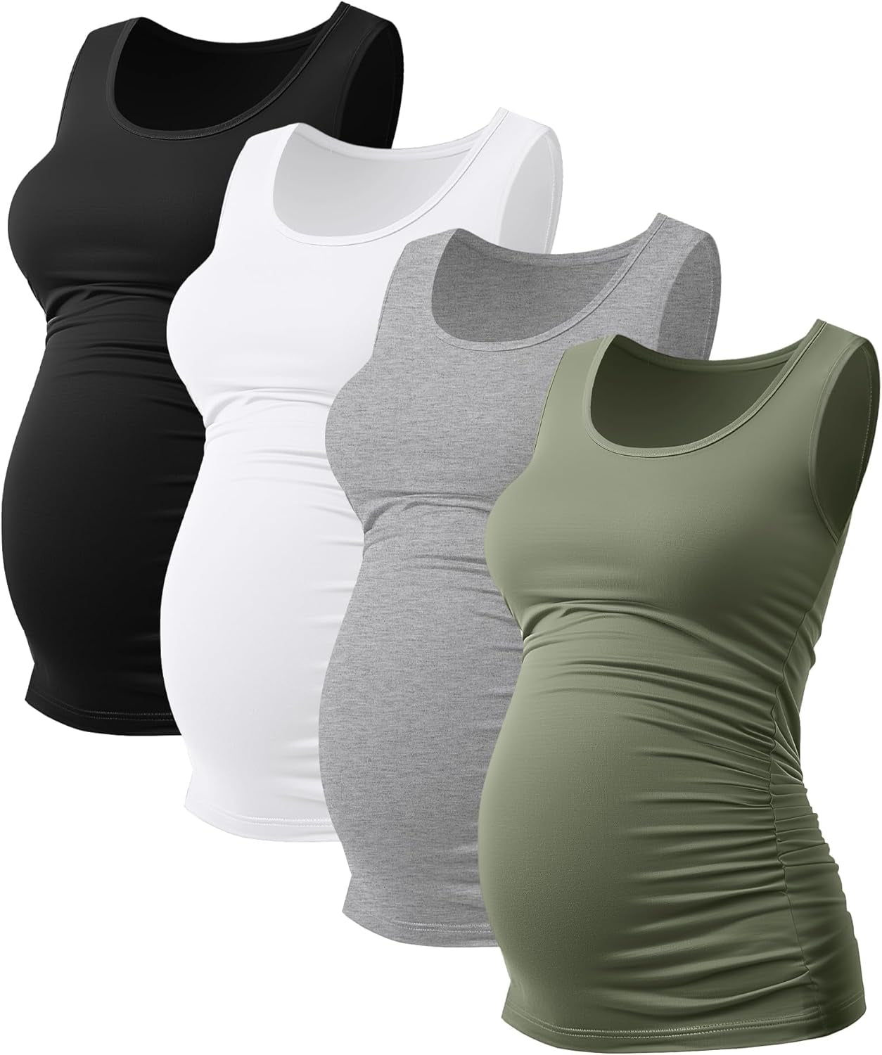 Ficerd 4 Pack Women'S Maternity Tank Tops Sleeveless Side Ruched Top Crew Neck Casual Pregnancy T-Shirts Summer Basic