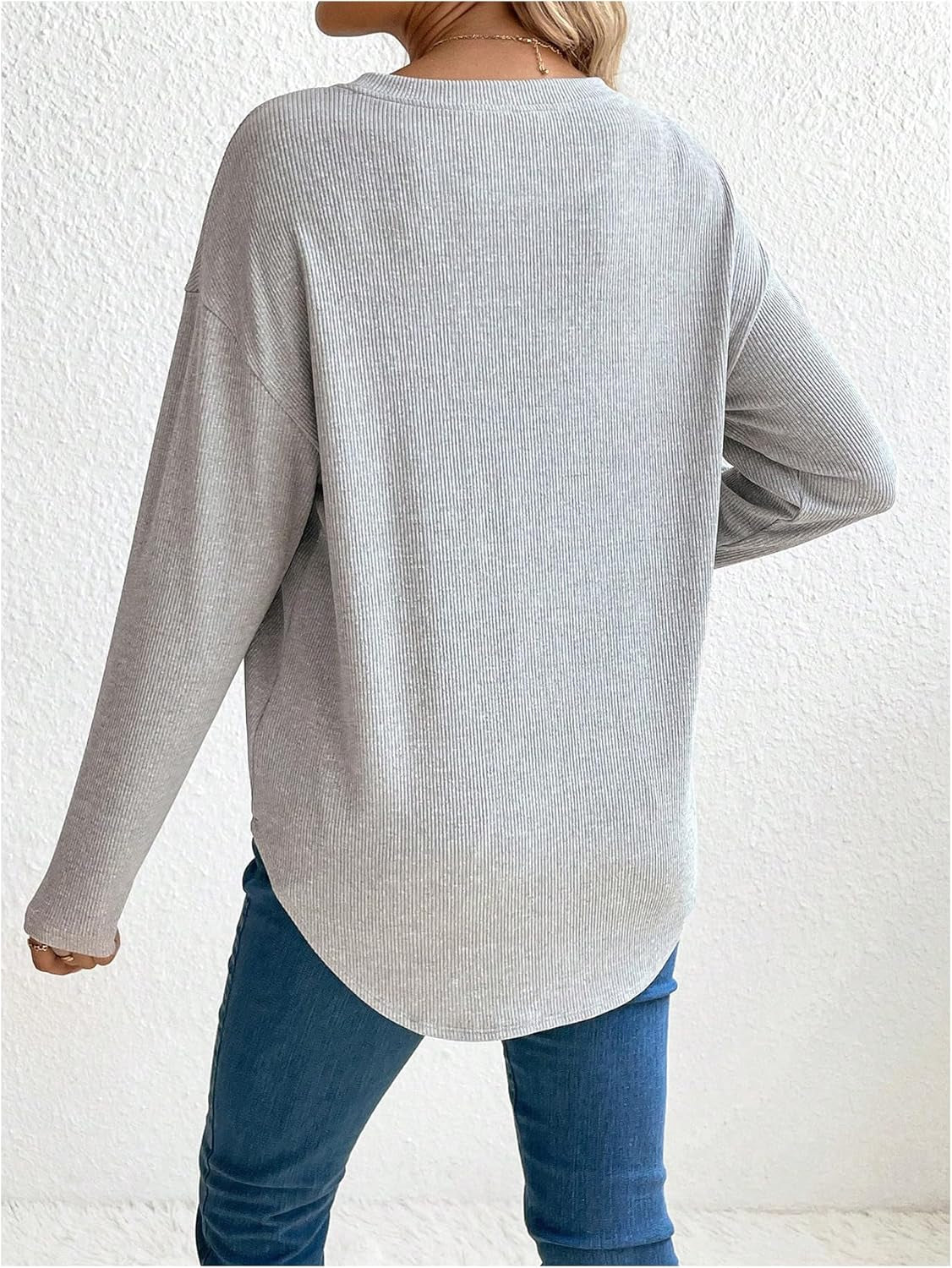 Makemechic Women'S Maternity Tee Shirt Long Sleeve round Neck Drop Shoulder Curved Hem Pregnancy Tops