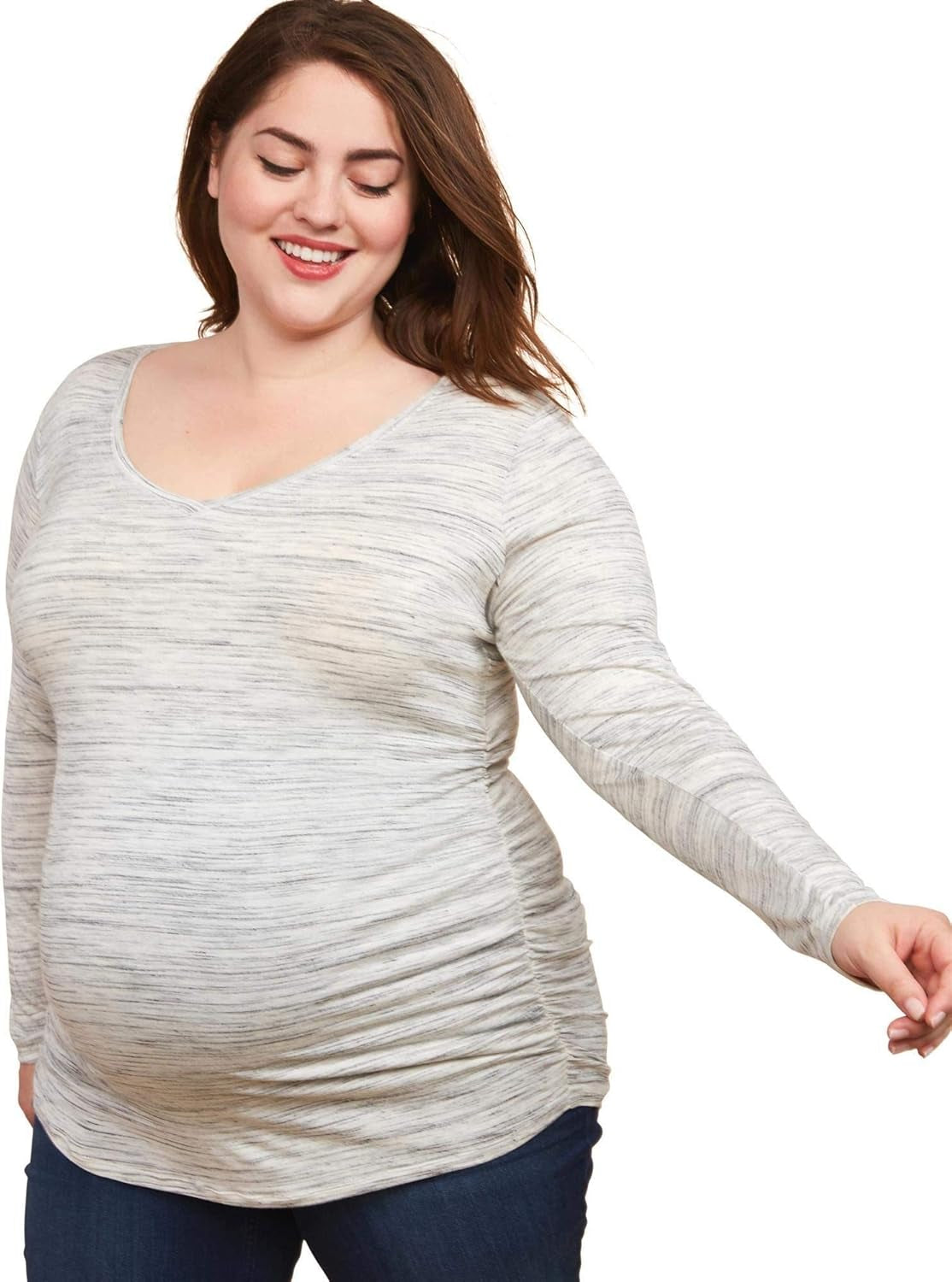 Motherhood Maternity Women'S Long Sleeve V-Neck Side Ruched Tee Shirt