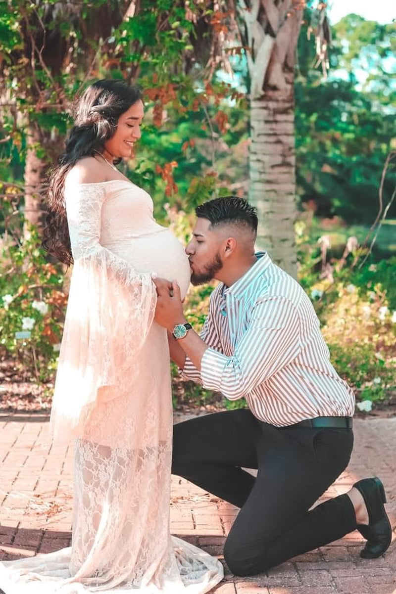 Saslax off Shoulder Lace Maternity Dress for Photography Maxi Maternity Props Dresses for Photo Shoot Baby Shower