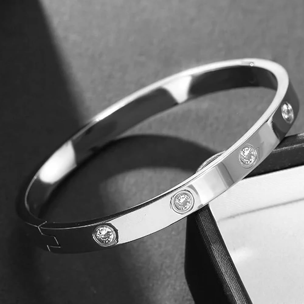 18K Gold Plated Crystal Bracelet Set 4PCS Sister Trio Love Bangle, Silver/Steel/Rose Gold & Adjustable Jewelry