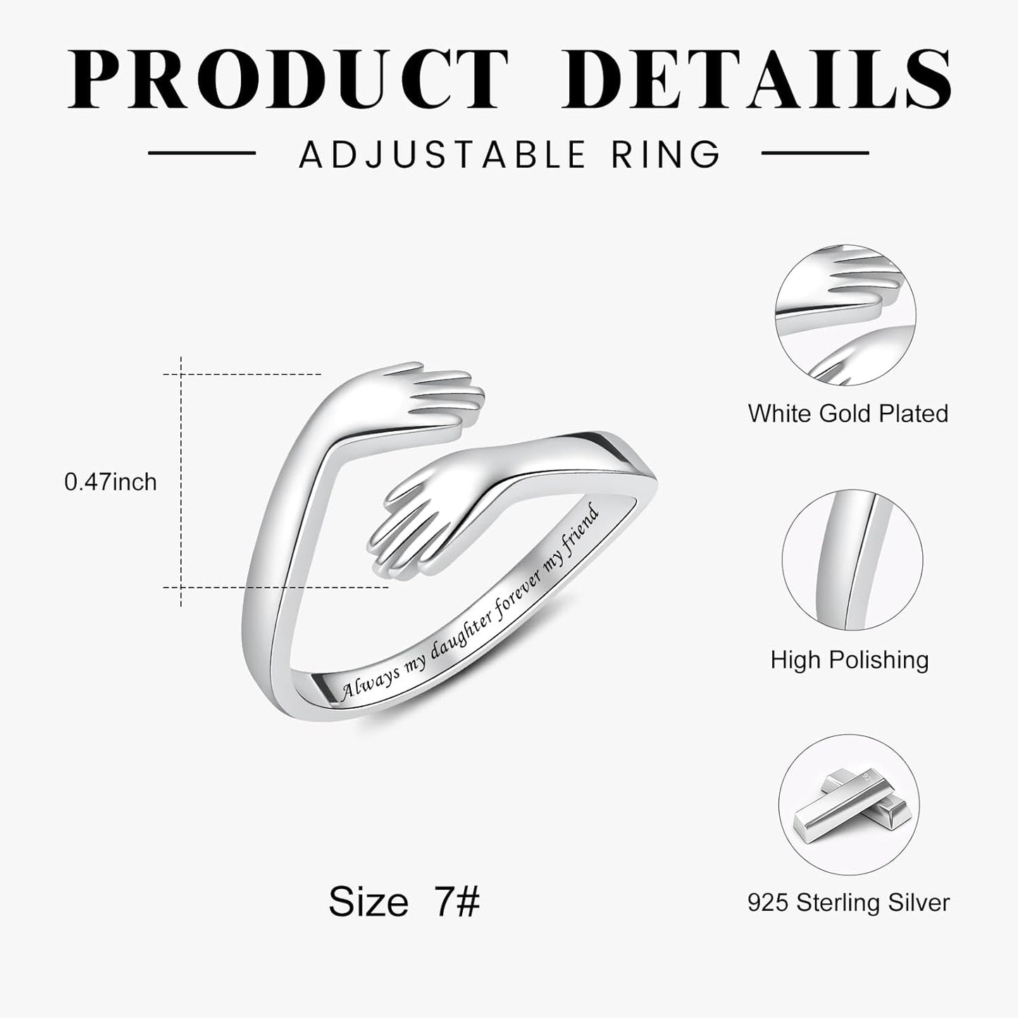 Promise ring for women featuring sterling silver hug design