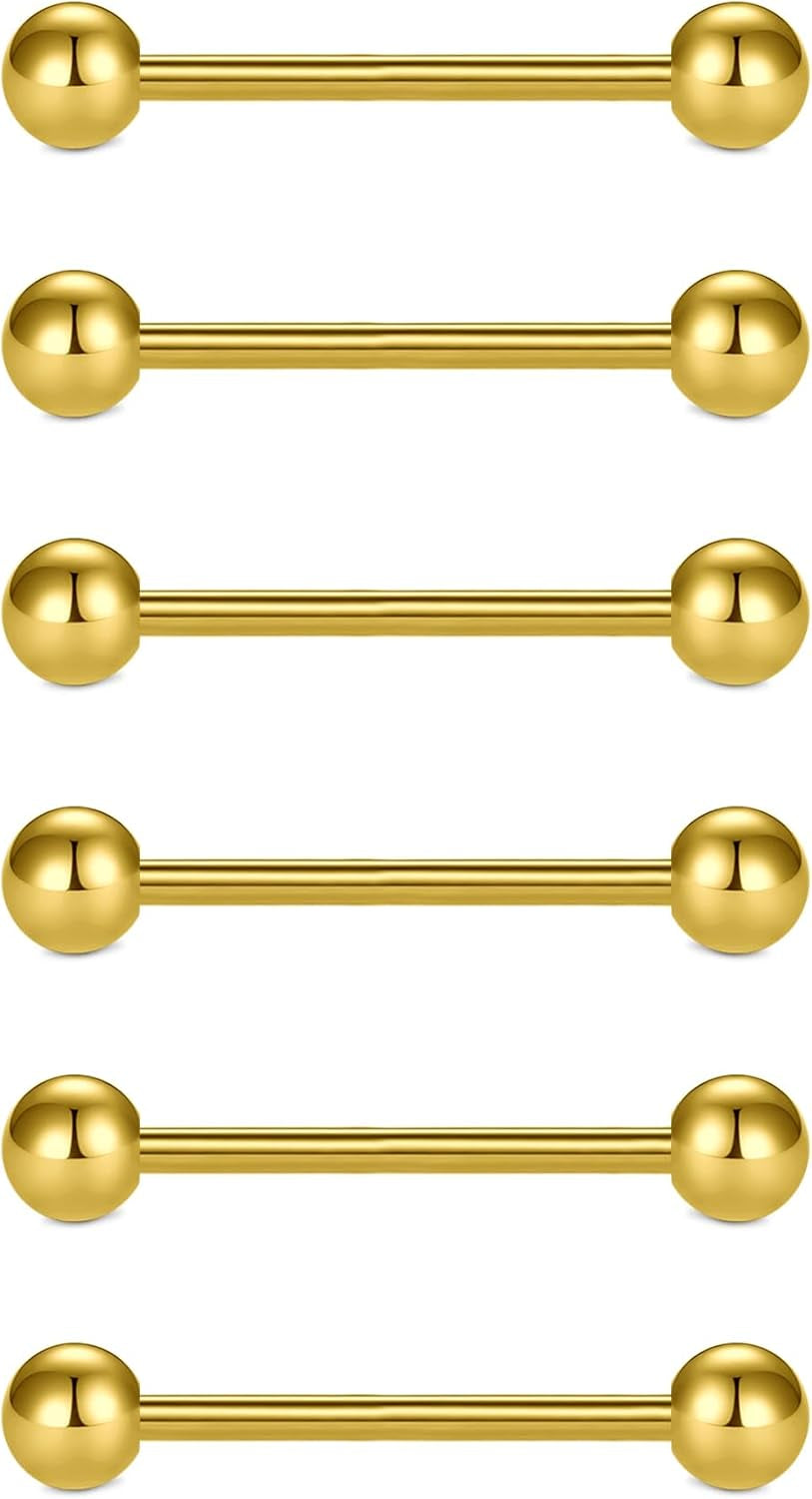 VCMART 12Mm-18Mm 14G Tongue Rings Nipple Straight Barbells Surgical Steel Body Piercing Jewelry