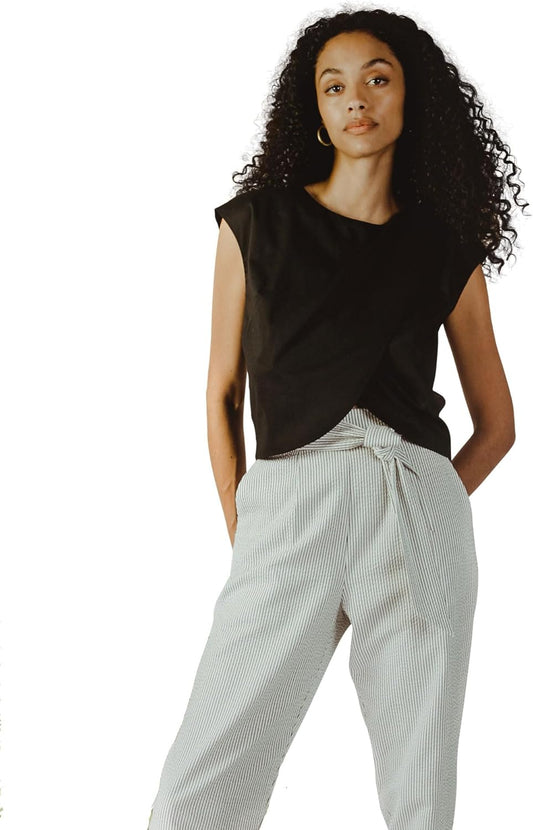 Nursing Blouse Crossover Top – Breastfeeding Tunic Top for Moms | Black or White