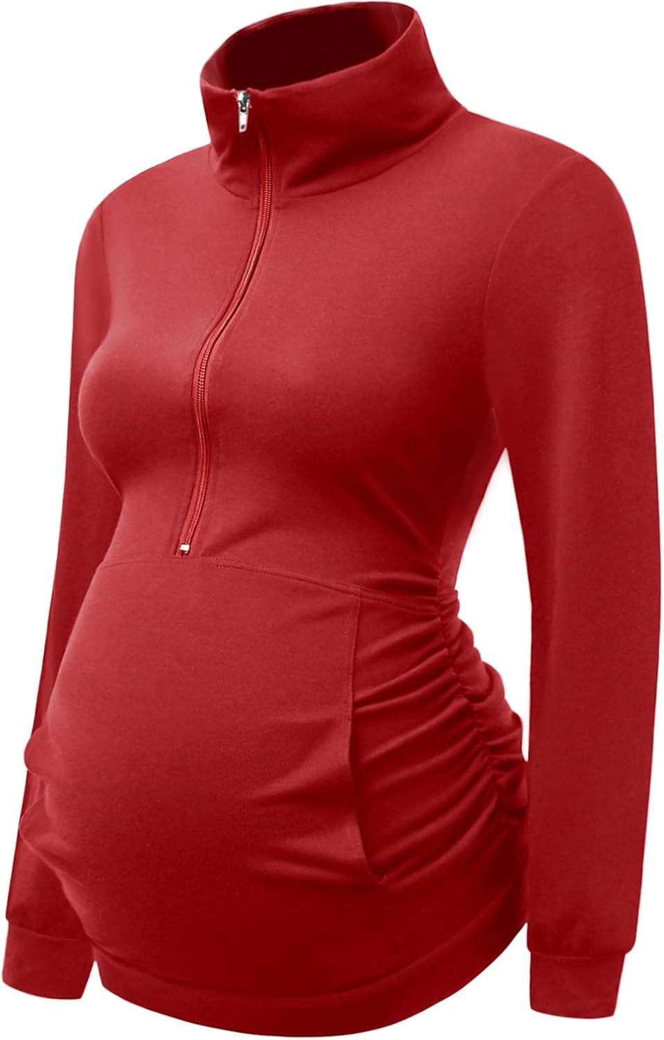 DEBELLY Maternity Shirt with Pocket Women'S Lapel Top Casual Pregnancy Long Sleeve Zipper Sweatshirt