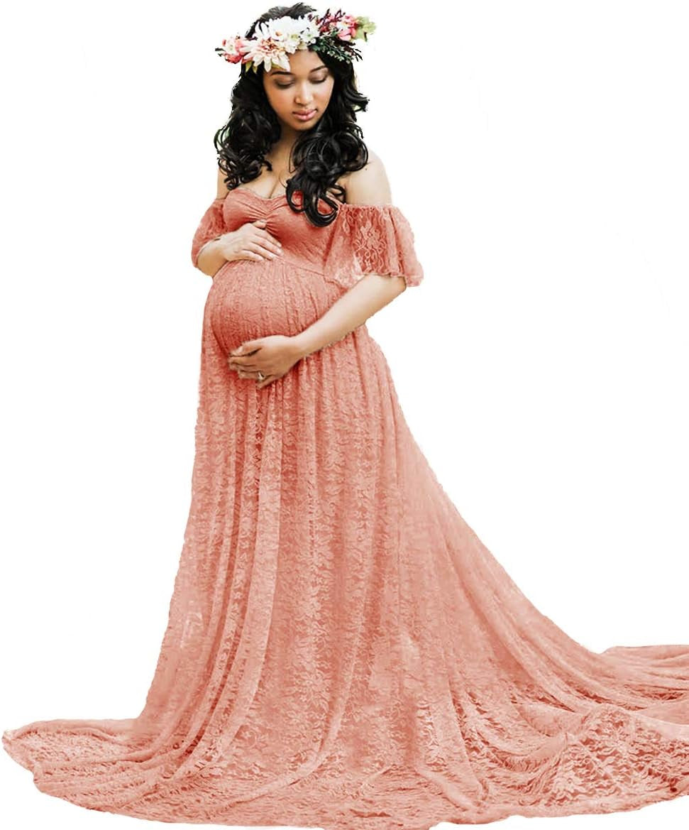Sicily Women'S Lace Off-Shoulder Long Maternity Dress plus Photography