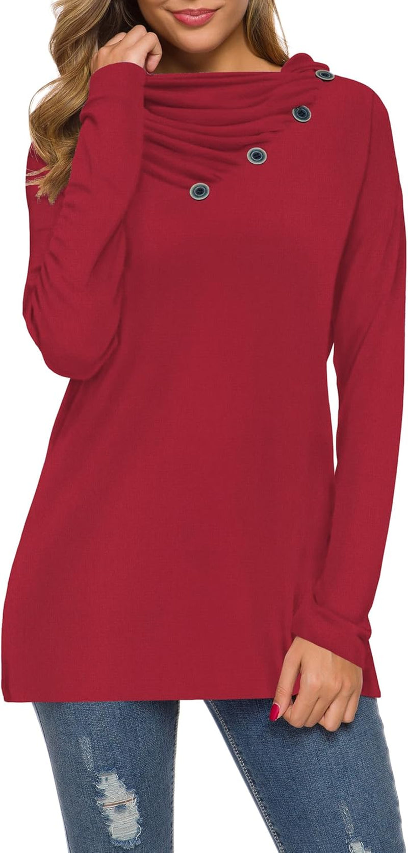 WEACZZY Women'S Long Sleeve Shirts Button Cowl Neck Casual Loose Tunic Tops Blouse Dressy Fall Fashion 2025