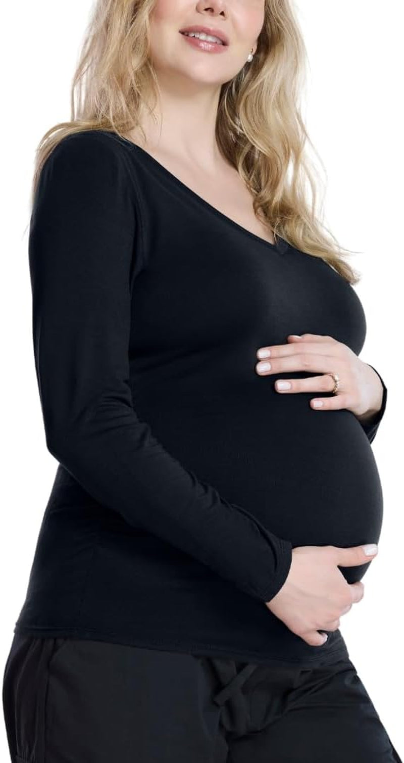 Motherhood Maternity Women'S Long Sleeve V-Neck Side Ruched Tee Shirt