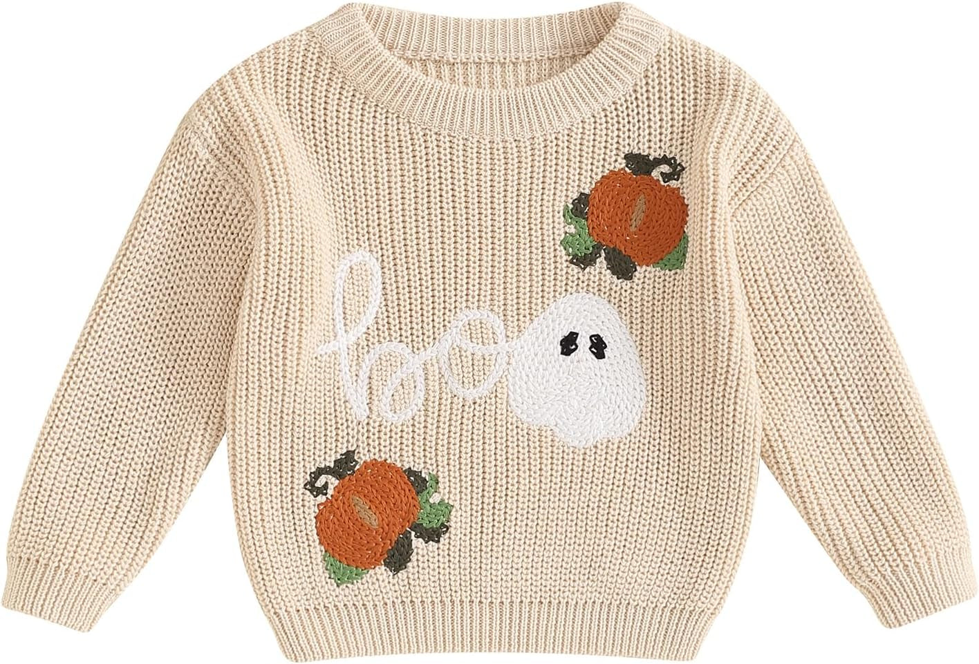 Baby Halloween Sweater Pumpkin Print Long Sleeve Crewneck Embroidery Knit Sweatshirt Toddler Fall Winter Pullover