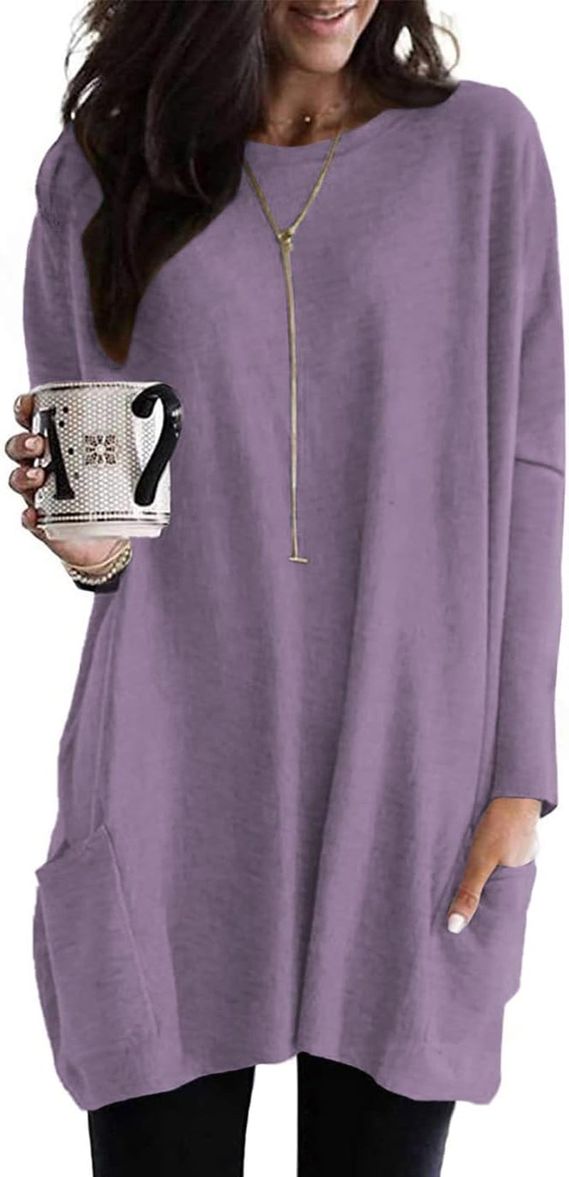 Naggoo Womens Long Sleeve Tunic Tops for Leggings with Pockets Fall Fashion 2025 Casual Long T Shirts