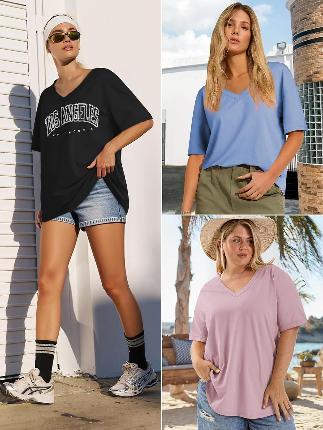 ATHMILE Womens Summer Oversized Shirts V Neck Business Casual Workout Tops Beach Vacation 2025 Gym Clothes