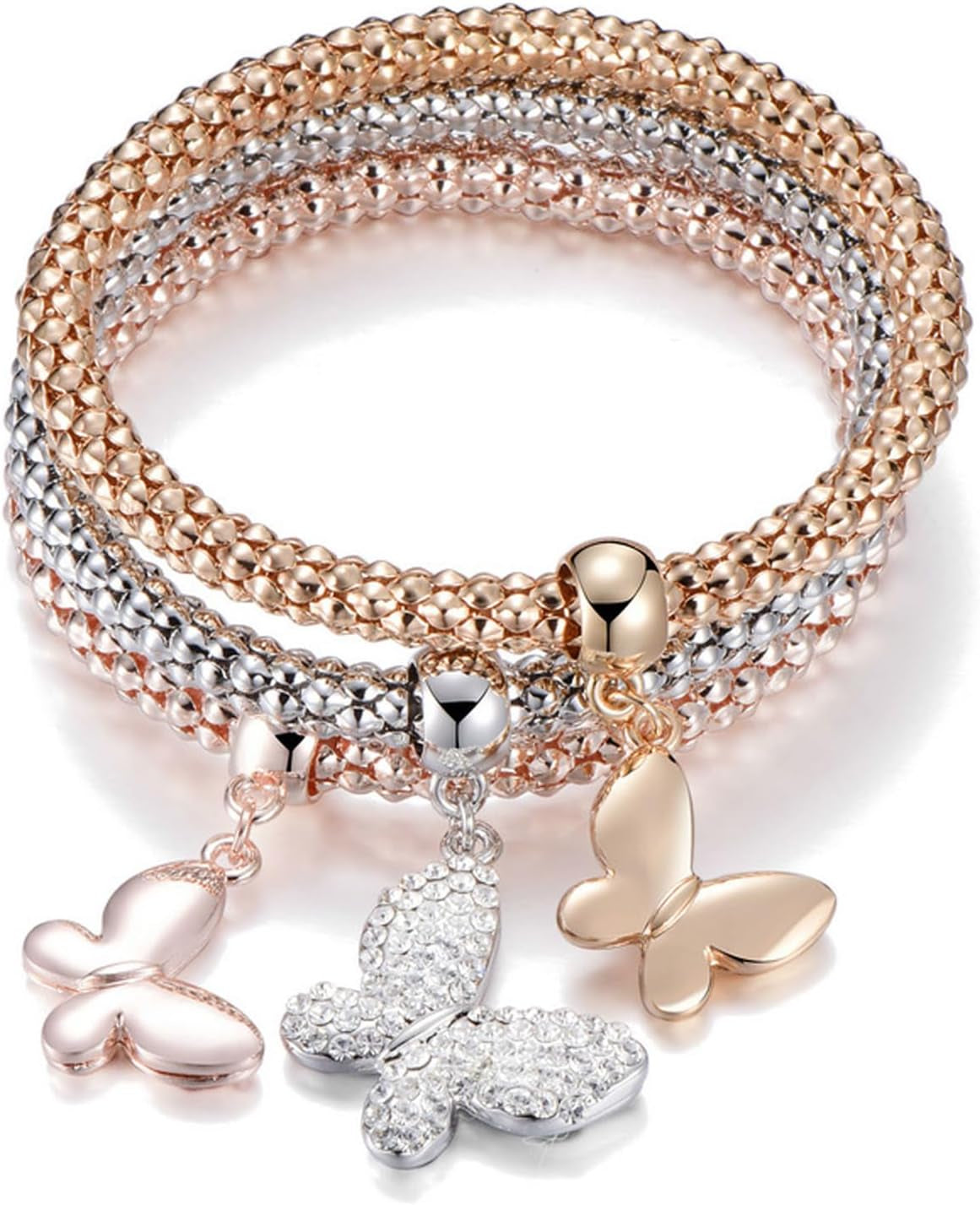 Stretch Bracelets for Women Gold/Silver/Rose Gold Elastic Bracelet Set for Women 3 PCS Stackable Bracelets Multilayer Charm Bracelet Christmas Gifts for Women