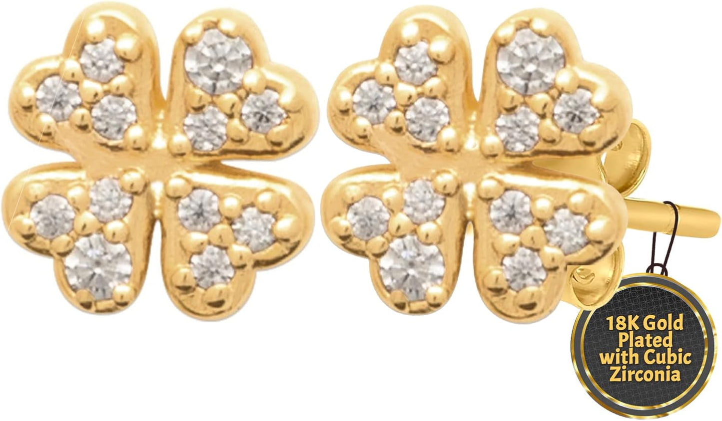 Clover Stud Earrings 18K Gold Plated I Hypoallergenic Earrings I Four Leaf Clover Flower Earrings I St Patricks Day Irish Four Leaf Clover Jewelry I Trendy Floral Stud Earrings I Lucky Jewelry Gift for Women