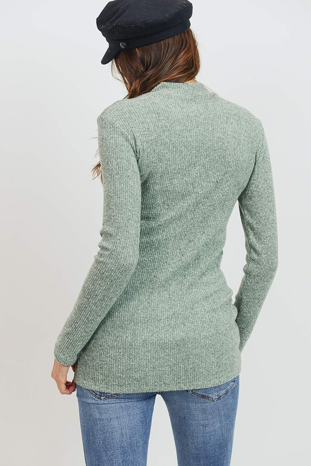 Women'S Knit Ribbed Maternity Top with Mock Neck Long Sleeve