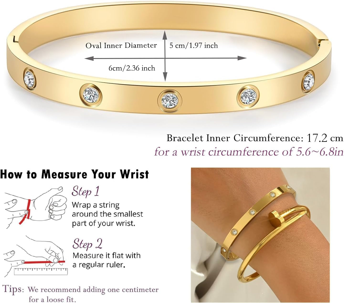 18K Gold Plated Love Nail Bangle Bracelet Set Stackable Dupes Stainless Steel Bangle Set for Love Trendy Jewelry