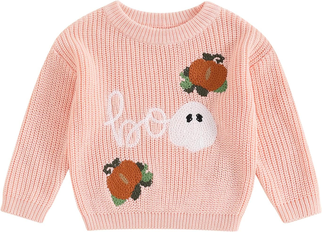 Baby Halloween Sweater Pumpkin Print Long Sleeve Crewneck Embroidery Knit Sweatshirt Toddler Fall Winter Pullover