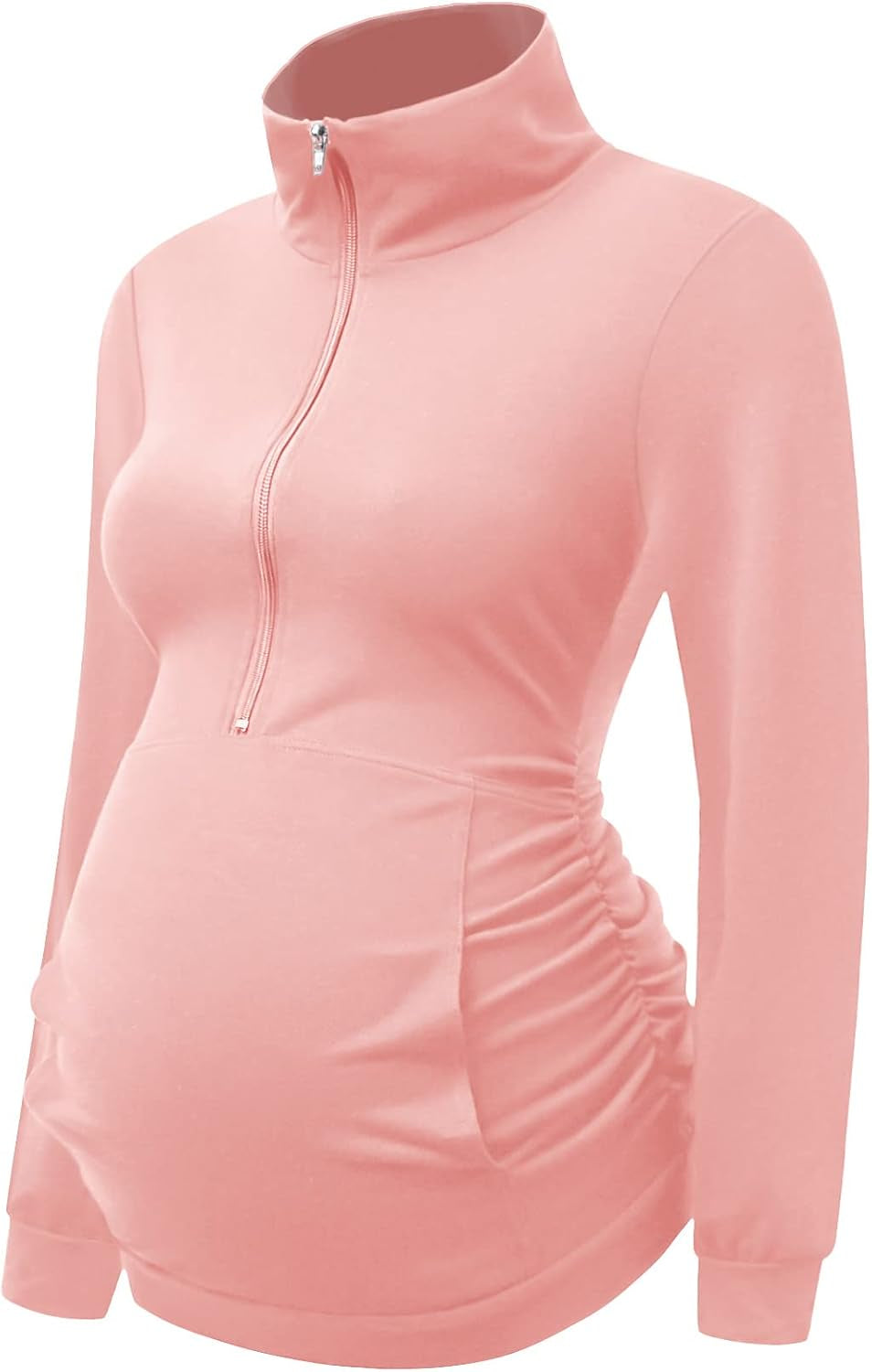 DEBELLY Maternity Shirt with Pocket Women'S Lapel Top Casual Pregnancy Long Sleeve Zipper Sweatshirt