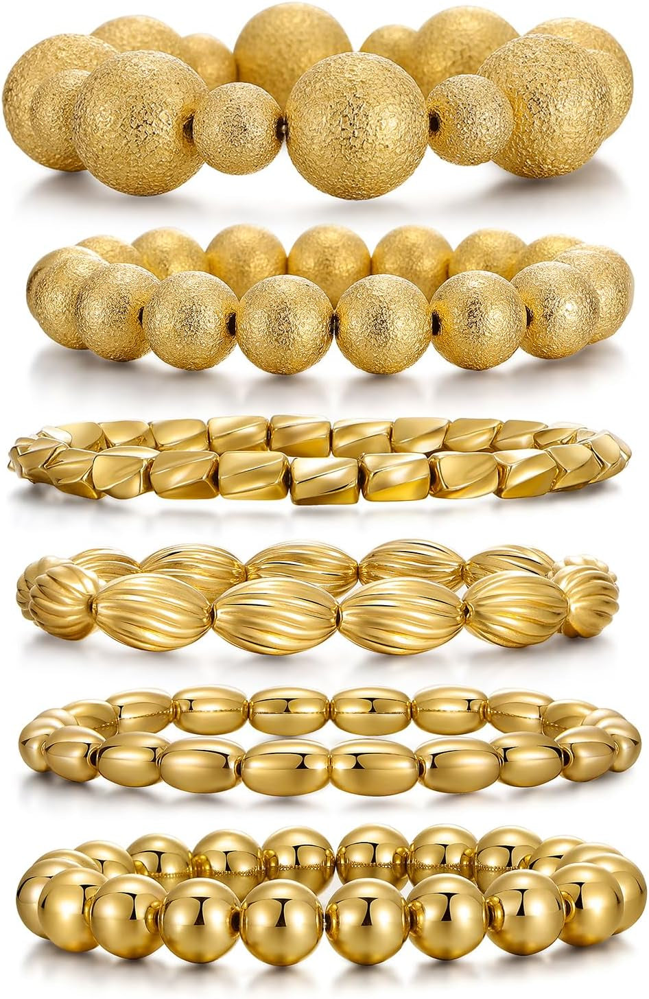 KISS WIFE Gold Bracelets for Women Gold Bracelet Stack Pearl Beaded Bracelets for Women Strand Bead Ball Stretchable Elastic Bracelet Set Adjustable Fashion Accessories Jewelry for Gifts