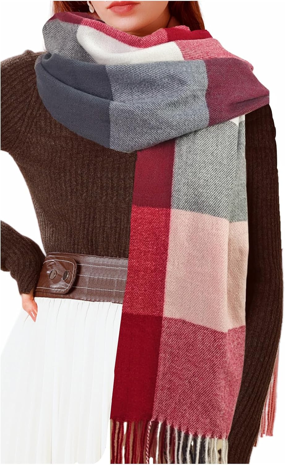 Womens Scarf Winter Blanket Large Scarves Thick Soft Warm Plaid Chunky Scarfs
