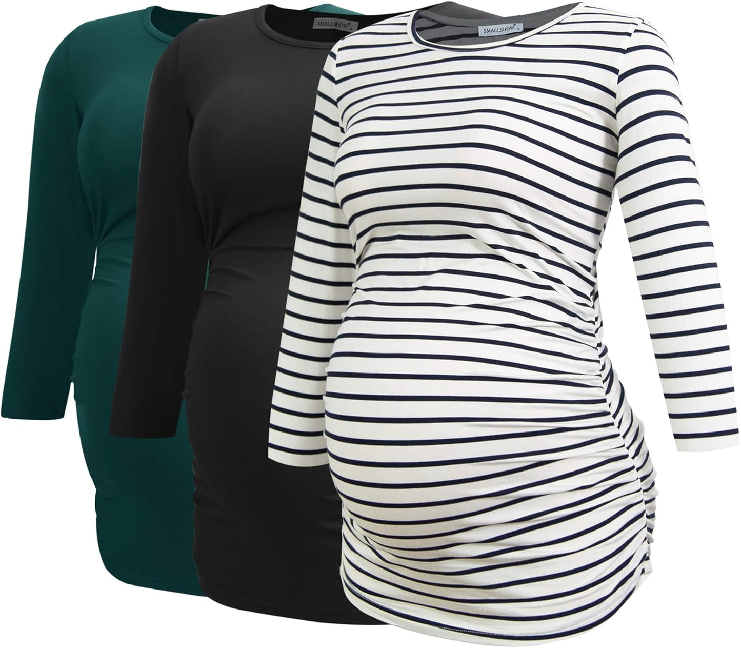 Smallshow Women'S Maternity Tops 3/4 Sleeve Tunic Pregnancy Clothes Shirt 3-Pack