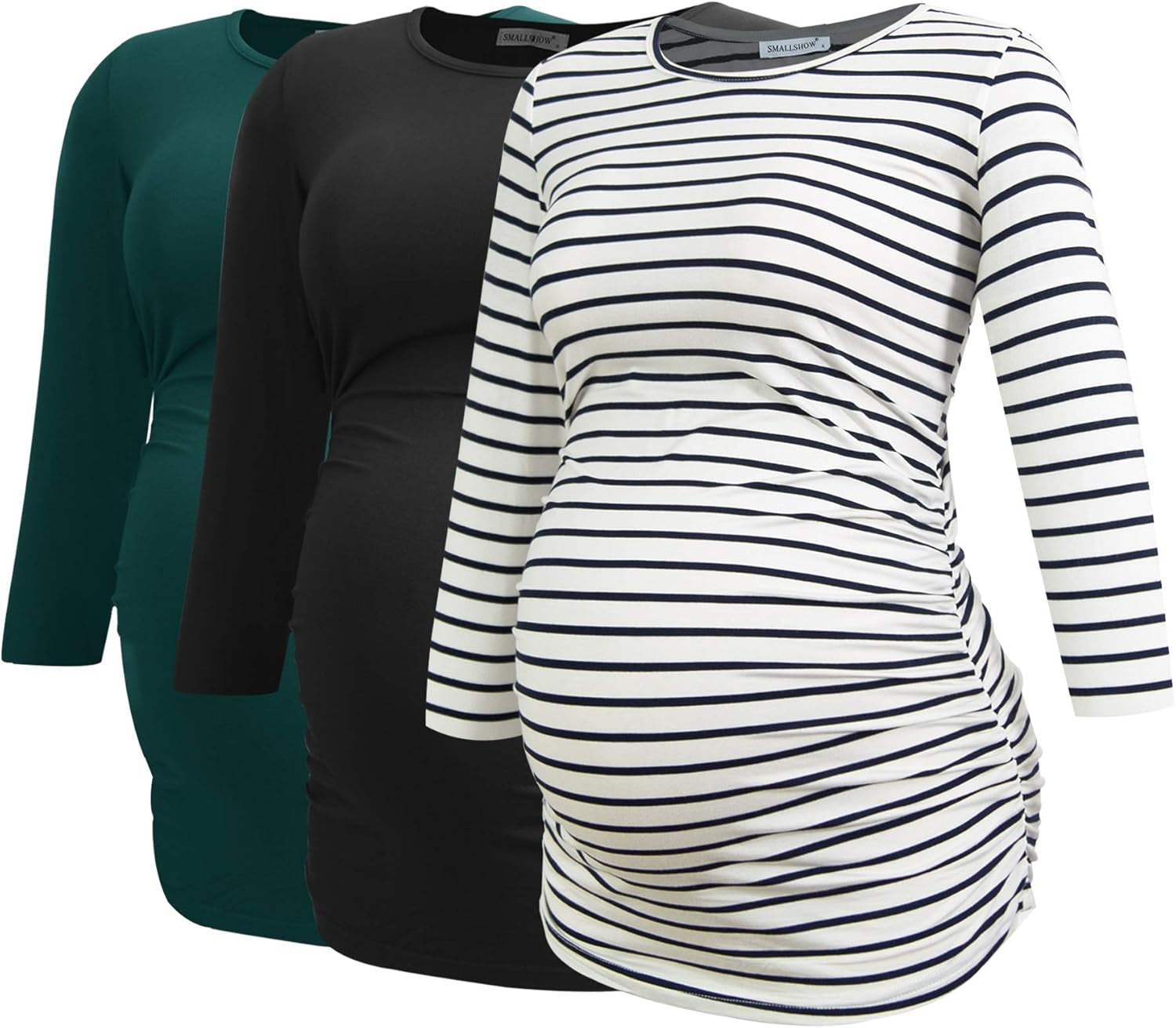 Smallshow Women'S Maternity Tops 3/4 Sleeve Tunic Pregnancy Clothes Shirt 3-Pack