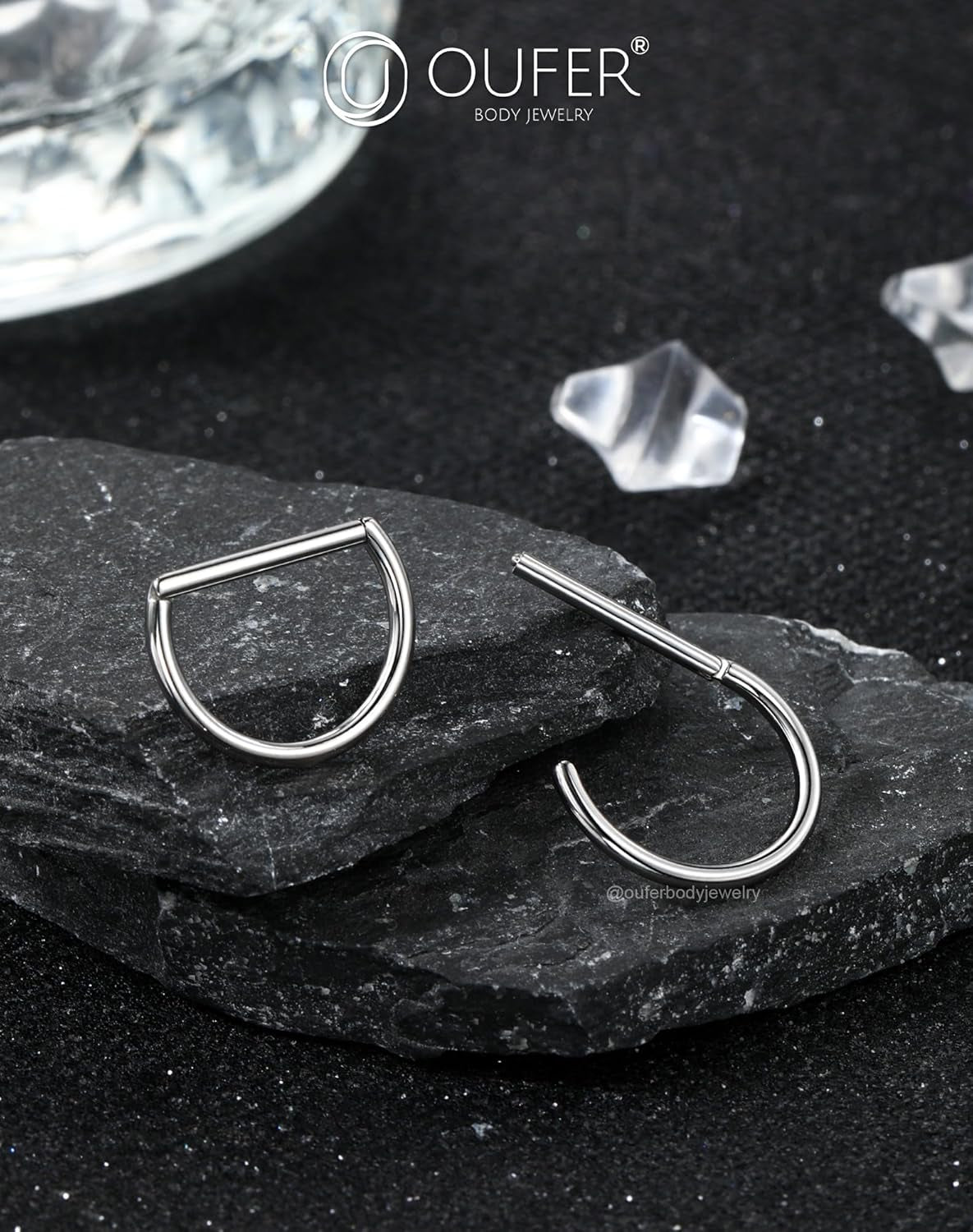 OUFER 2PCS Titanium Nipple Rings, D-Shaped Nipple Piercing Jewelry, 14G Clicker Septum Daith Lightweight Body Piercing Jewelry for Women Men 14MM