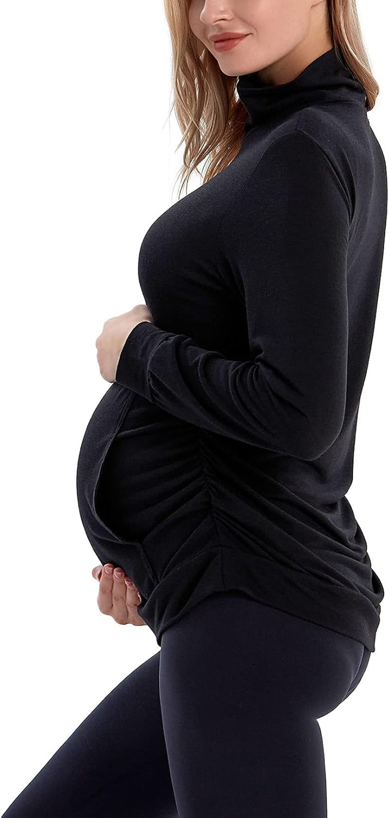 GINKANA Maternity Women'S Long Sleeve Shirt Half Zipper Lapel Lightweight Casual Maternity Pullover with Pockets