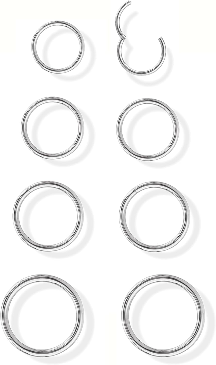 Jstyle 8 Pcs 16G/18G 316L Surgical Steel Nose Rings Hoops Septum Rings Lip Ring Hypoallergenic Nose Clicker Ring Tragus Helix Cartilage Daith Rook Sleeper Earring Body Piercing Jewerly for Women Men