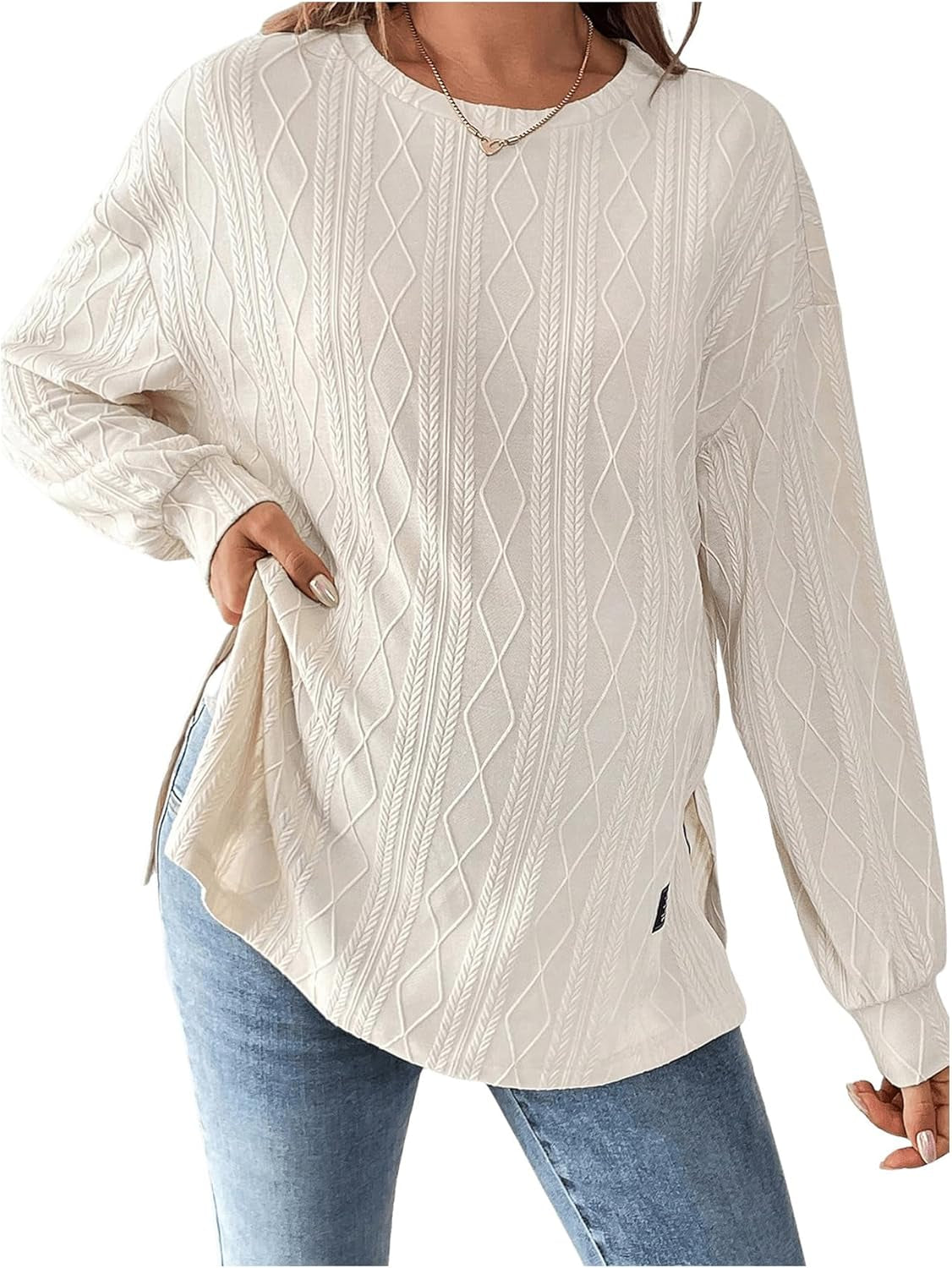 Makemechic Women'S Maternity Tee Shirts Textured Long Sleeve round Neck Slit Hem Pregnancy Tops