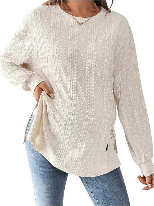 Makemechic Women'S Maternity Tee Shirts Textured Long Sleeve round Neck Slit Hem Pregnancy Tops