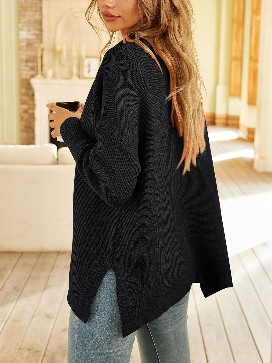 LILLUSORY Women'S Mock Turtleneck Sweater Oversized Long Sleeve Casual Knit Pullover Tunic Tops Wear with Leggings