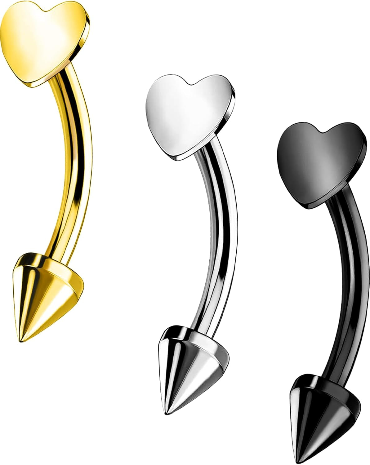 OUFER Rook Piercing Jewelry, G23 Solid Titanium Eyebrow Rings, Heart Vertical Labret Lip Jewelry, 16G Curved Barbells, Daith Rook Earrings for Women Men