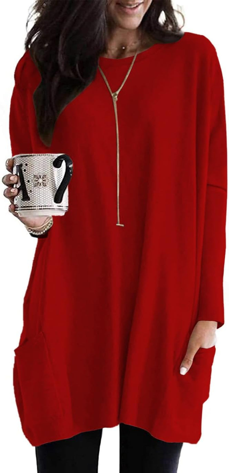 Naggoo Womens Long Sleeve Tunic Tops for Leggings with Pockets Fall Fashion 2025 Casual Long T Shirts
