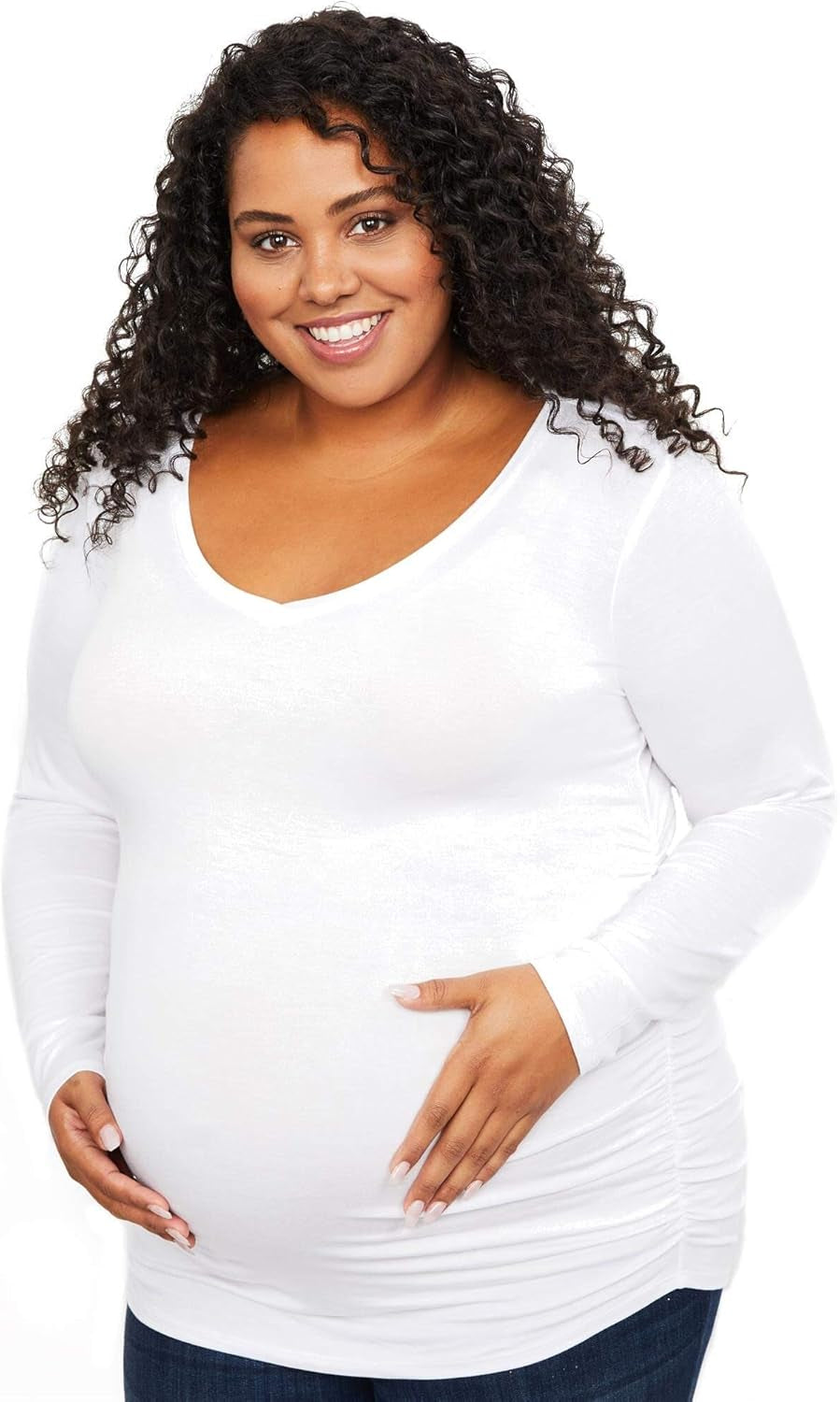 Motherhood Maternity Women'S Long Sleeve V-Neck Side Ruched Tee Shirt