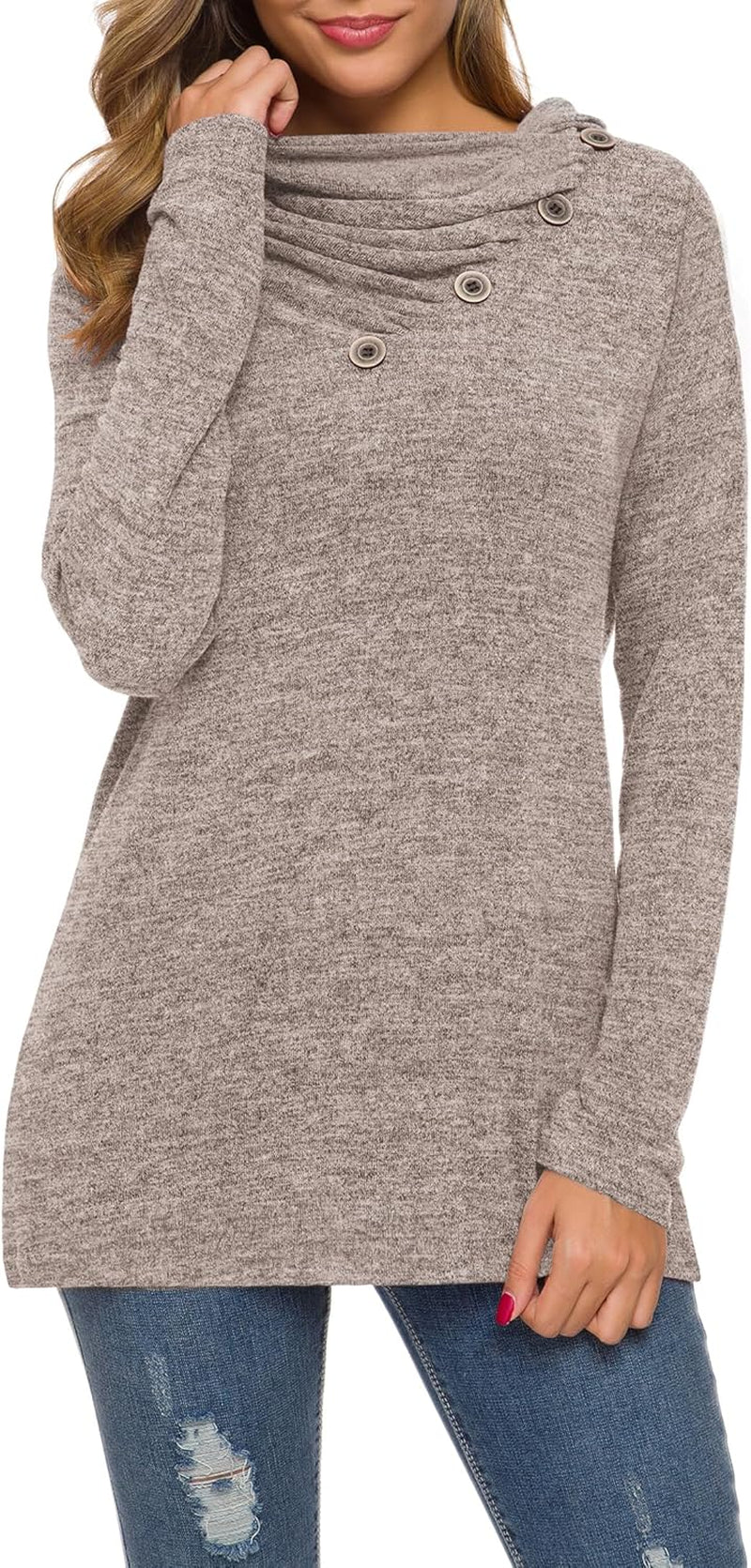 WEACZZY Women'S Long Sleeve Shirts Button Cowl Neck Casual Loose Tunic Tops Blouse Dressy Fall Fashion 2025