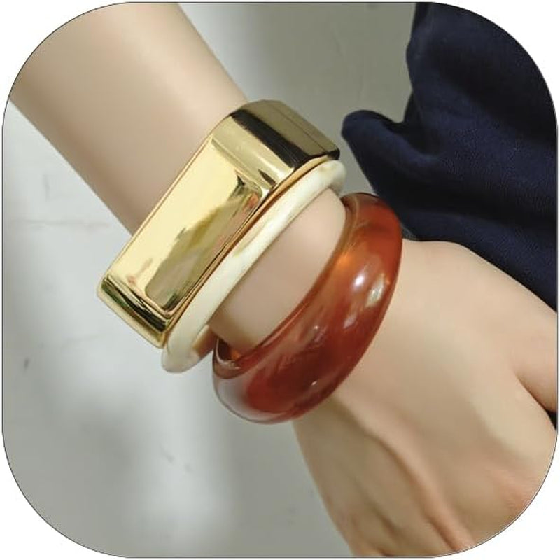 Chunky Acrylic Bangle Gold Bracelets Set for Women Resin Bangle Bracelet Set Big Thick Wide Statement Stacking Bangle Bracelets