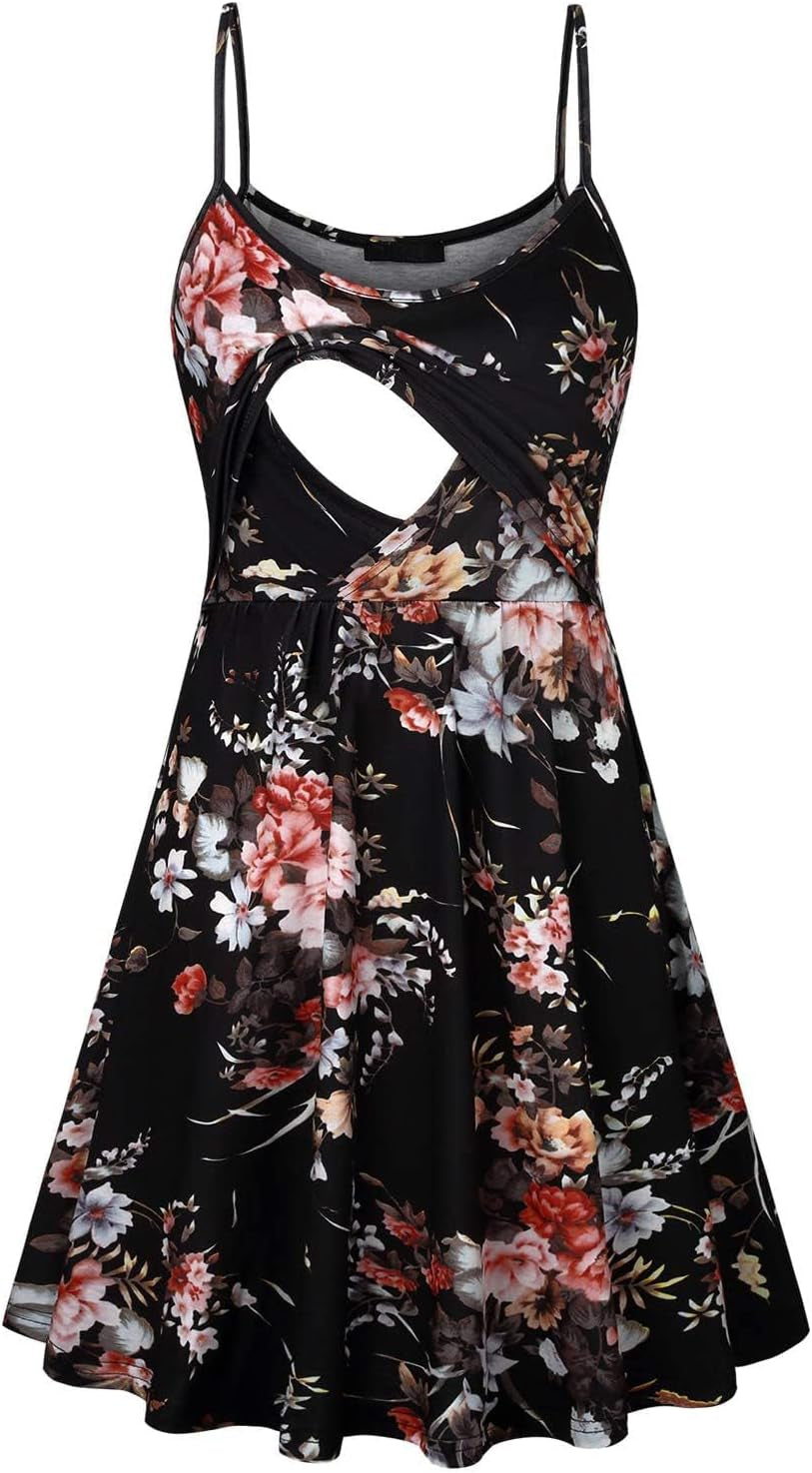Connche Floral Maternity Summer Dress Spaghetti Strap Nursing Breastfeeding