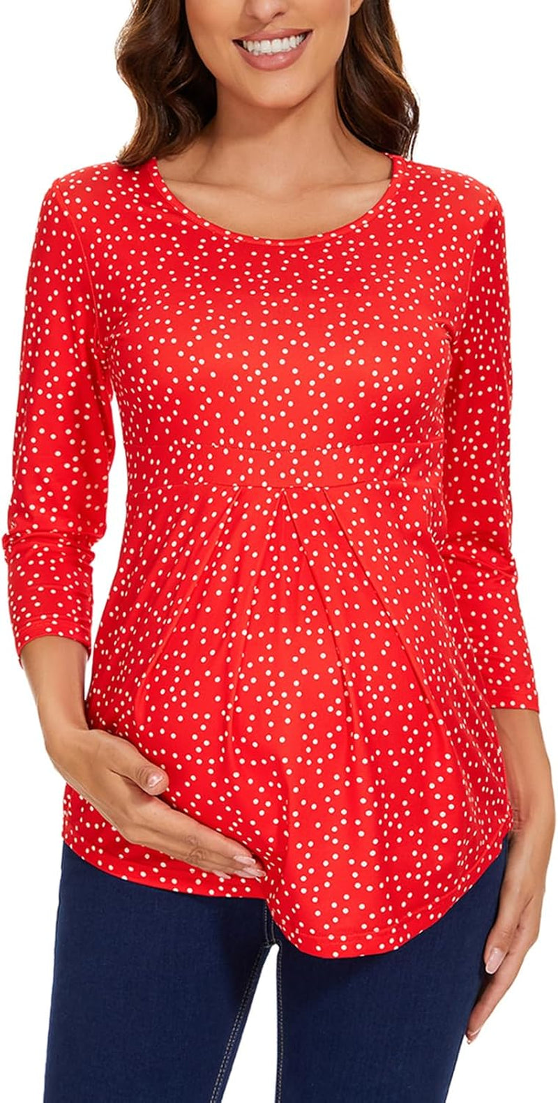 Glampunch Women'S Maternity Tops Short & 3/4 Sleeve round Neck Front Pleat Peplum Tunic Top Pregnancy Shirts