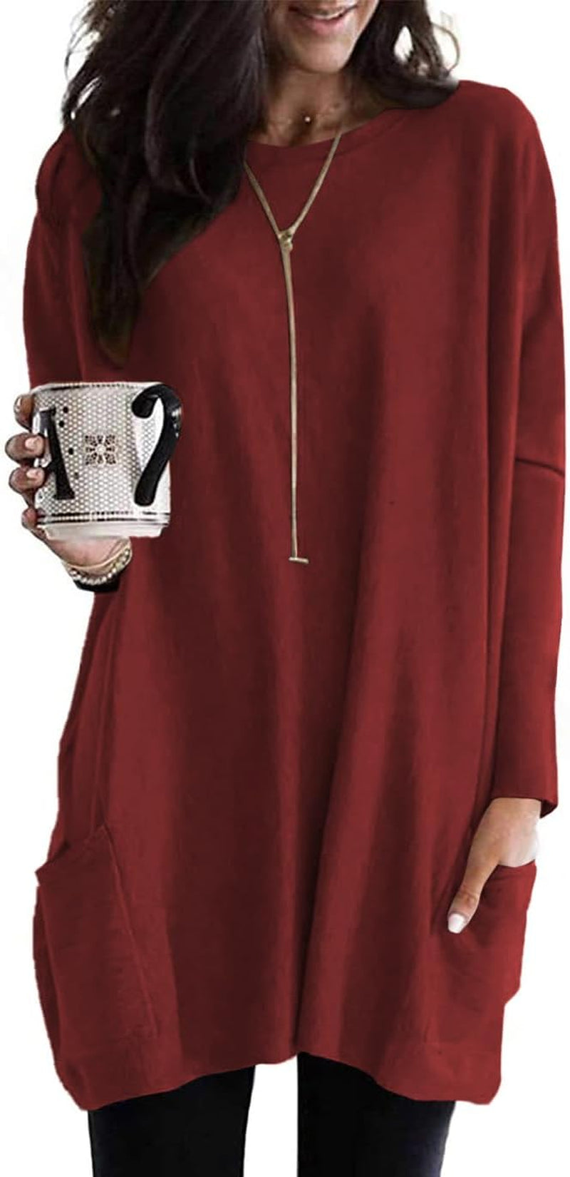 Naggoo Womens Long Sleeve Tunic Tops for Leggings with Pockets Fall Fashion 2025 Casual Long T Shirts