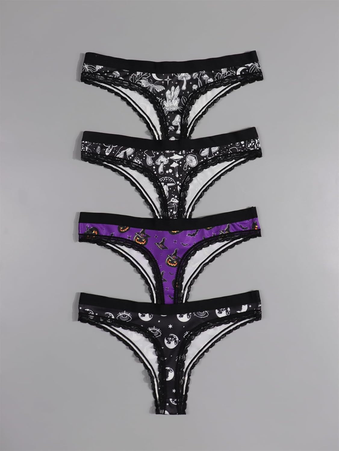 Women's mystical print thong panties set with lace