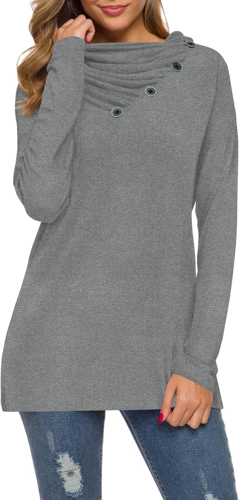 WEACZZY Women'S Long Sleeve Shirts Button Cowl Neck Casual Loose Tunic Tops Blouse Dressy Fall Fashion 2025