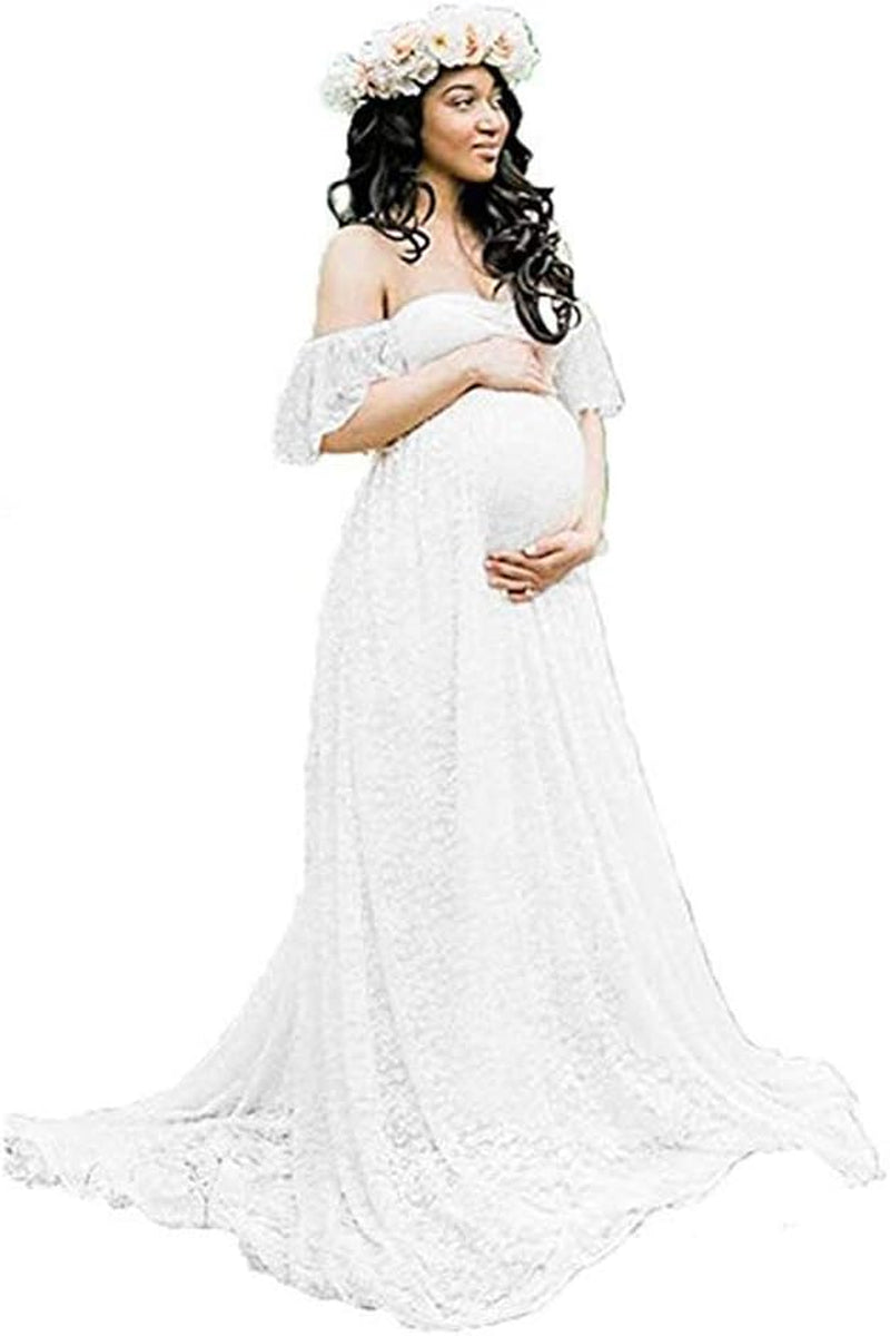 Sicily Women'S Lace Off-Shoulder Long Maternity Dress plus Photography