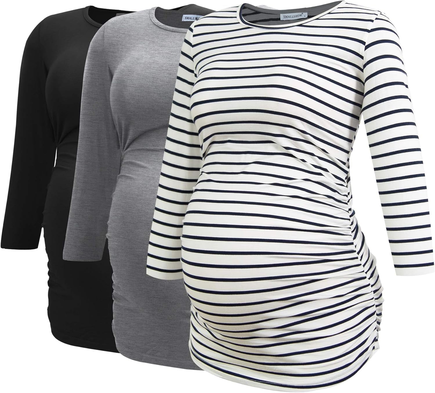 Smallshow Women'S Maternity Tunic Tops Clothes 3/4 Sleeve Ruched Pregnancy Shirt